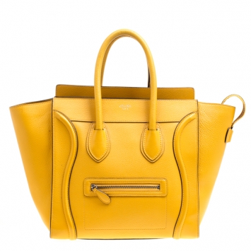 Pre Owned Celine Yellow Leather Mini Luggage Tote