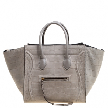 Pre Owned Celine Grey Croc Embossed Leather Small Phantom Luggage Tote