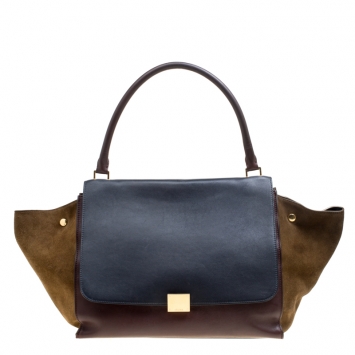 Pre Owned Celine Tri Color Leather and Suede Large Trapeze Bag