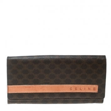 Pre Owned Celine Brown Coated Canvas Macadam Wallet