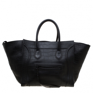 Pre Owned Celine Black Croc Embossed Leather Large Phantom Luggage Tote