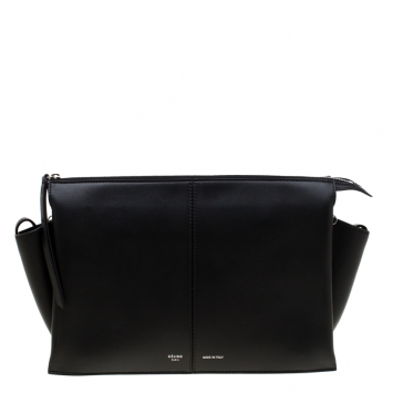 Pre Owned Celine Black Leather Trifold Chain Clutch
