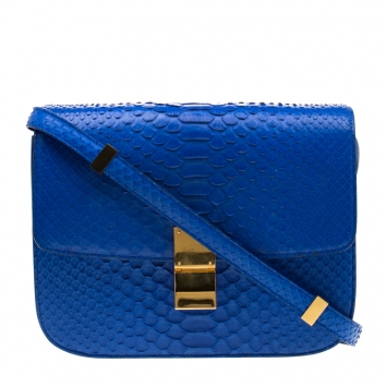 Pre Owned Celine Blue Python Medium Classic Box Shoulder Bag