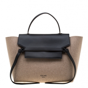 Pre Owned Celine Beige/Black Wool and Leather Belt Bag