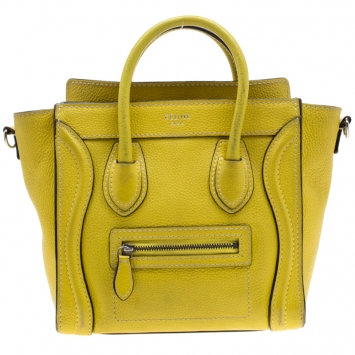 Pre Owned Celine Yellow Leather Nano Luggage Tote