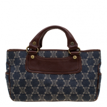Pre Owned Celine Blue/Brown Macadam Denim and Leather Boogie Tote