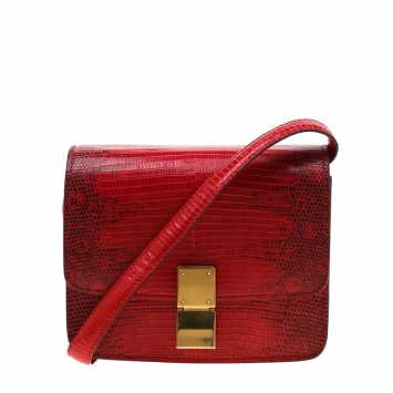 Pre Owned Celine Red Lizard Small Classic Box Flap Bag