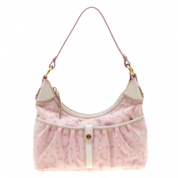 Pre Owned Celine Pink/White Macadam Canvas Hobo