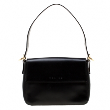 Pre Owned Celine Black Leather Flap Shoulder Bag