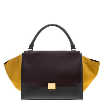 Pre Owned Celine Tri Color Leather and Suede Medium Trapeze Bag