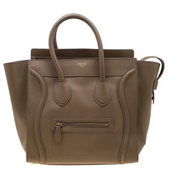 Pre Owned Celine Beige Leather Vermillion Mini Luggage Tote