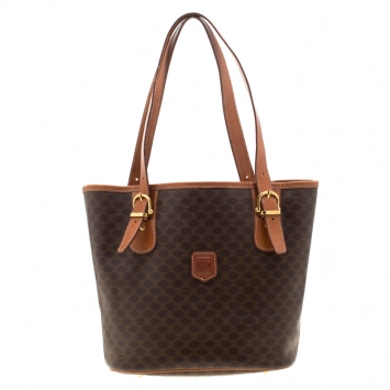 Pre Owned Celine Brown Macadam Coated Canvas and Leather Tote