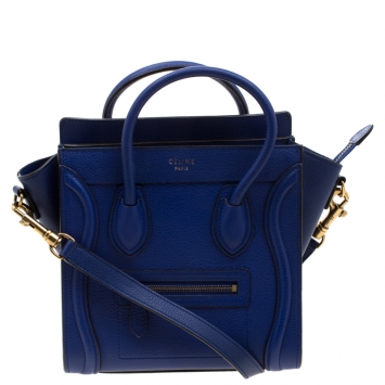 Pre Owned Celine Blue Leather Nano Luggage Tote