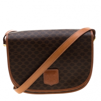 Pre Owned Celine Brown Macadam Coated Canvas Crossbody Bag