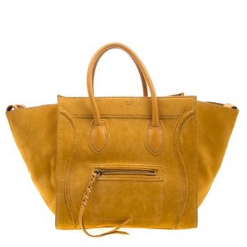 Pre Owned Celine Mustard Suede Medium Phantom Luggage Tote