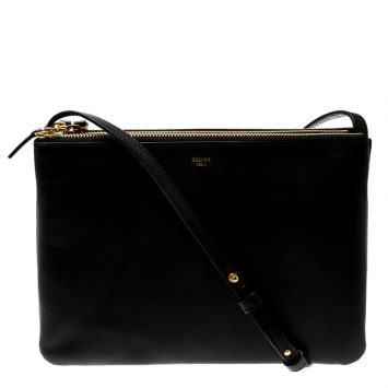 Pre Owned Celine Black Leather Large Trio Crossbody Bag  