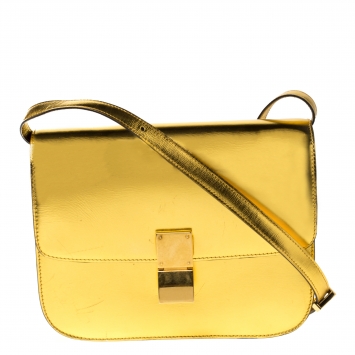 Pre Owned Celine Metallic Gold Leather Medium Classic Box Shoulder Bag