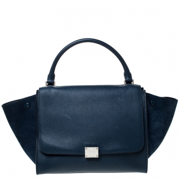 مملوكة مسبقًا Celine Blue Leather and Suede Medium Trapeze Bag