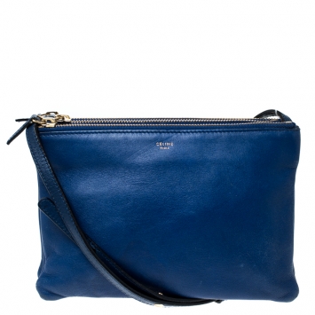 Pre Owned Celine Blue Leather Small Trio Crossbody Bag 