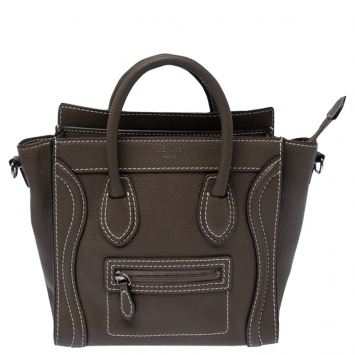 Pre Owned Celine Dark Grey Leather Nano Luggage Tote