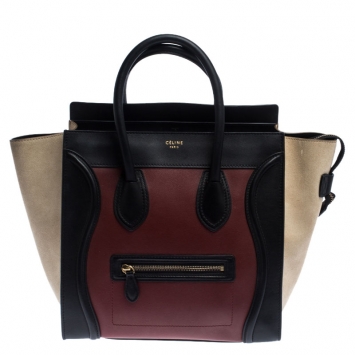 Pre Owned Celine Tri Color Suede and Leather Mini Luggage Tote