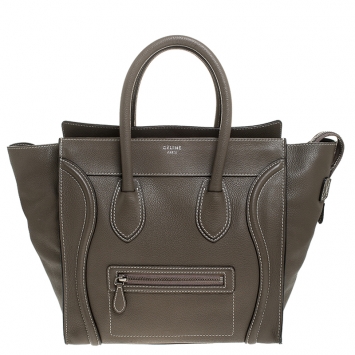 Pre Owned Celine Olive Green Leather Mini Luggage Tote