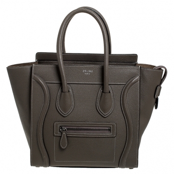 Pre Owned Celine Taupe Leather Micro Luggage Tote 