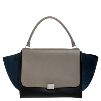 Pre Owned Celine Tri Color Leather and Suede Large Trapeze Bag
