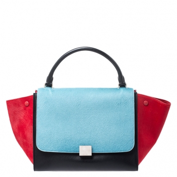 مملوكة مسبقًا Celine Tricolor Leather and Calfhair Medium Trapeze Bag