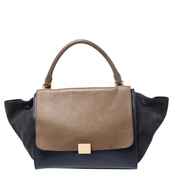 Pre Owned Celine Tricolor Leather and Suede Medium Trapeze Bag