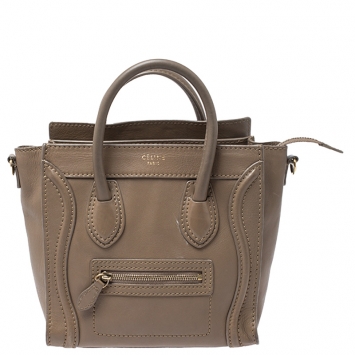 Pre Owned Celine Beige Leather Nano Luggage Tote