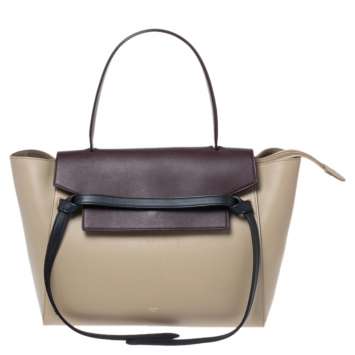 Pre Owned Celine Beige/Burgundy Leather Nano Belt Bag