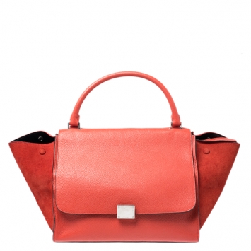 مملوكة مسبقًا Celine Red Leather and Suede Medium Trapeze Bag