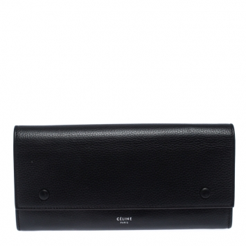 Pre Owned Celine Black Leather Large Multifunction Flap Wallet