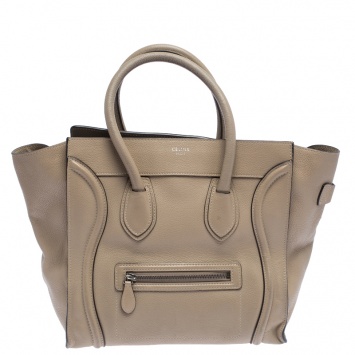 Pre Owned Celine Beige Leather Mini Luggage Tote