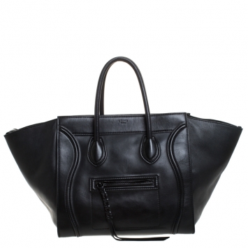 Pre Owned Celine Black Leather Medium Phantom Luggage Tote 