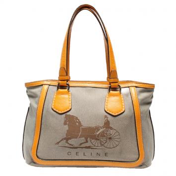Pre Owned Celine Gray/Yellow Canvas Carriage Tote Bag 