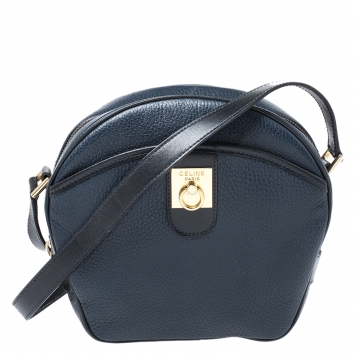 Pre Owned Celine Navy Blue Leather Front Pocket Crossbody Bag