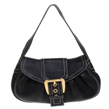 Pre Owned Celine Black Leather Buckle Shoulder Bag