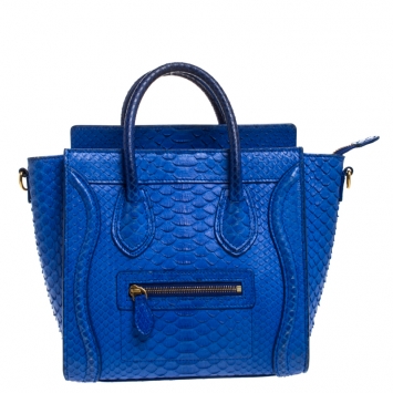 Pre Owned Celine Blue Python Nano Luggage Tote