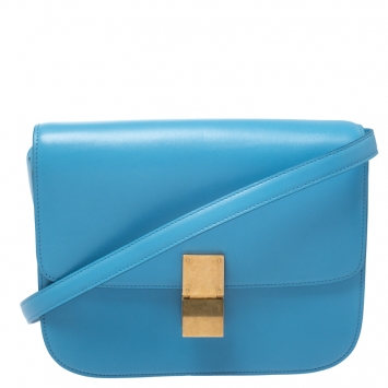 Pre Owned Celine Turquoise Leather Medium Classic Box Shoulder Bag