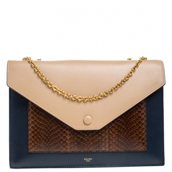 Pre Owned Celine Multicolor Leather and python Pocket Envelope Shoulder Bag