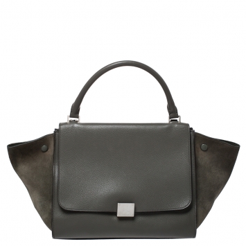 مملوكة مسبقًا Celine Olive Green Leather and Suede Medium Trapeze Bag