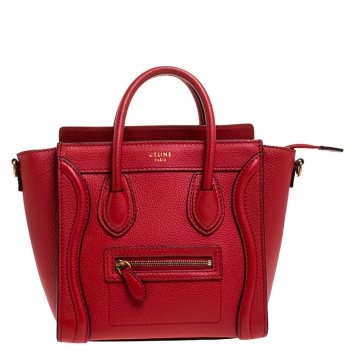 Pre Owned Celine Red Leather Nano Luggage Tote