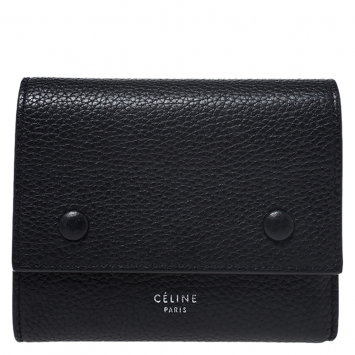 Pre Owned Celine Black Leather Small Trifold Wallet