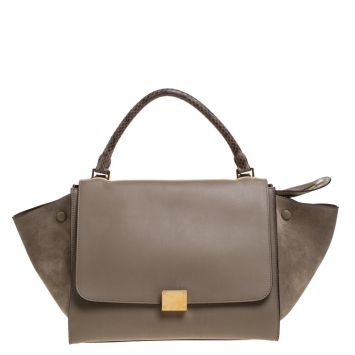 Pre Owned Celine Beige Leather and Suede Python Handle Medium Trapeze Bag