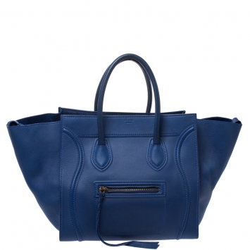 Pre Owned Celine Blue Leather Medium Phantom Luggage Tote 