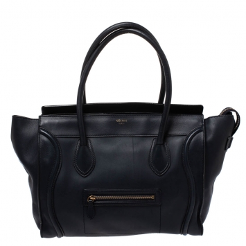 Pre Owned Celine Navy Blue Leather Shoulder Luggage Tote
