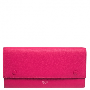 Pre Owned Celine Pink Leather Multifunction Flap Continental Wallet