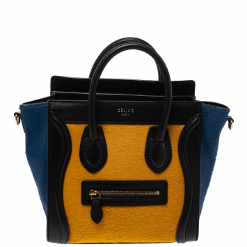 Pre Owned Celine Tricolor Calfhair and Leather Nano Luggage Tote